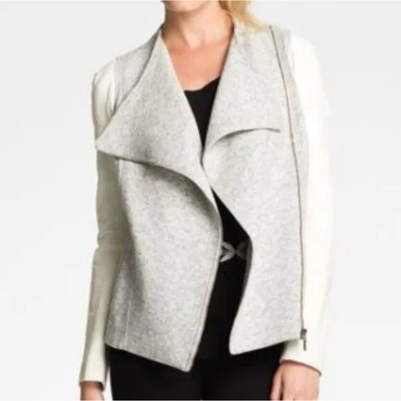 NWT Truth And Pride Gray Knit Cream Leather Moto vintage Jacket Women's - Picture 4 of 5